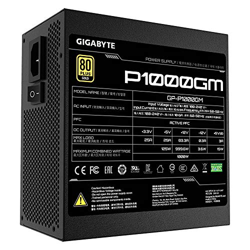 GIGABYTE P1000gm Unidad De Fuente De Alimentación 1000 W 20+4 Pin ATX Negro, Color Multi