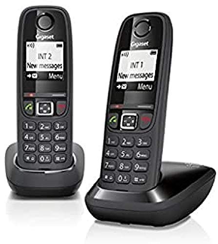 Gigaset AS405 Duo - Teléfono Inalámbrico, Pack de 2 Unidades, Manos Libres, 100 Contactos, Pantalla gráfica iluminada 1.8", Letra tamaño grande, Color Negro
