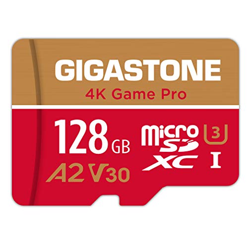 Gigastone 128GB Tarjeta de Memoria Micro SD, 4K Game Pro, Compatible con Nintendo Switch, Ejecutar Aplicación A2 , Grabación de video 4K, Máx. 100/50MB/s Lec/Esc, Micro SDHC UHS-I A2 V30 Clase 10