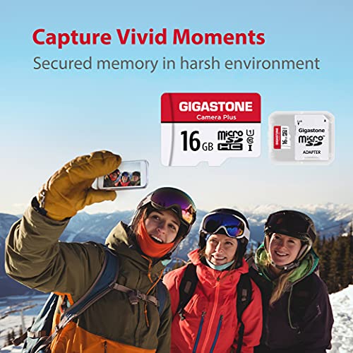 Gigastone 16GB Tarjeta de Memoria Micro SD, Paquete de 5, Camera Plus 85MB / s, Video Full HD, Tarjeta de Memoria U1 C10 Clase 10 Micro SDHC UHS-I, con Adaptador MicroSD a SD