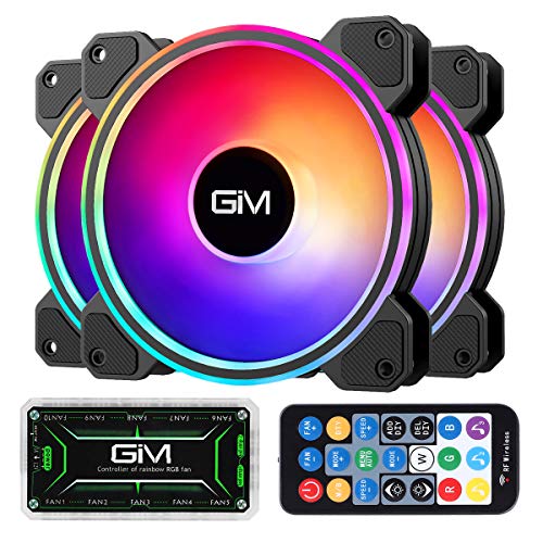 GIM KB-24 RGB Ventiladores de caja, paquete de 3 ventiladores silenciosos de 120 mm para PC, 5V ARGB direccionable de ritmo musical M/B, Totalmente ajustable a través del SYNC/RC controlador