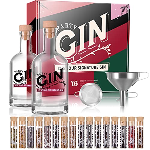 Gin Making Kit | kit Gin Tonic para Elaboración de Ginebra -- Idea de regalo perfecta para hombres y mujeres | 16 Productos Botánicos en Hermosas Botellas de Especias