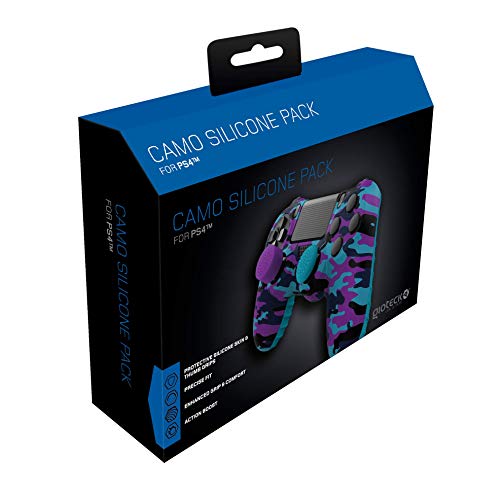 Gioteck - Funda de silicona de camuflaje morada y azul + 4 grips para mando duashock 4 de PS4 (PlayStation 4)