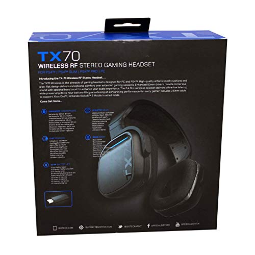 Gioteck TX70 - Cascos Gaming Inalámbrico, Cable Audio Jack 3,5 mm, Control de Sonido, Driver 50 mm, Cascos con Microfono para PS4, PS5, Xbox One, Xbox Series X S, Nintendo Switch y PC (Negro)