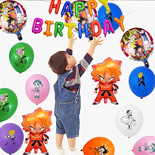 Globos de Cumpleaños Decoraciones de Dragon Ball Globos de Goku Globos de Papel de Aluminio Super Saiyan Banner de Feliz Cumpleaños para Decoraciones de fiesta Temáticas de Animados