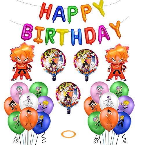 Globos de Cumpleaños Decoraciones de Dragon Ball Globos de Goku Globos de Papel de Aluminio Super Saiyan Banner de Feliz Cumpleaños para Decoraciones de fiesta Temáticas de Animados
