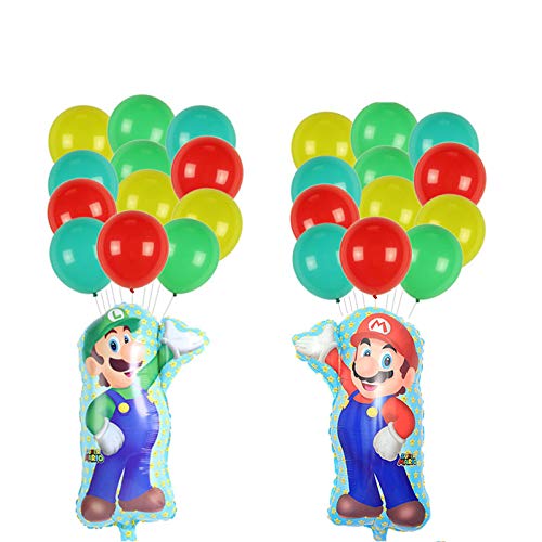 Globos de Super Mario Bros Balloons Mario Birthday Party Supplies para 6 cumpleaños, globos de Super Mario Party Supplies para niños, juego de 27 unidades