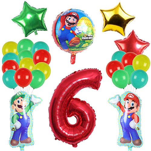 Globos de Super Mario Bros Balloons Mario Birthday Party Supplies para 6 cumpleaños, globos de Super Mario Party Supplies para niños, juego de 27 unidades