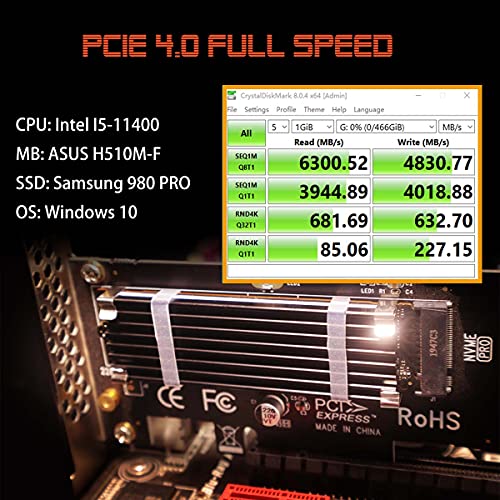 GLOTRENDS Adaptador M.2 PCIe NVMe 4.0/3.0 con disipador M.2 de 0.12 pulgadas/0.3cm de grosor para SSD M.2 PCIe (NVMe y AHCI), PCI-E GEN4 Full Speed, Instalación en PC de escritorio (PA09-HS)
