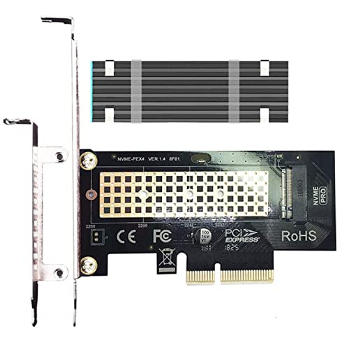 GLOTRENDS Adaptador M.2 PCIe NVMe 4.0/3.0 con disipador M.2 de 0.12 pulgadas/0.3cm de grosor para SSD M.2 PCIe (NVMe y AHCI), PCI-E GEN4 Full Speed, Instalación en PC de escritorio (PA09-HS)