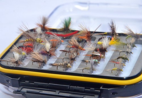Go-to Dry Fly, Wet Fly, Nymph and Streamer Fly Lure Assotment + Waterproof Fly Box for Trout Fly Fishing Flies by Outdoor Planet