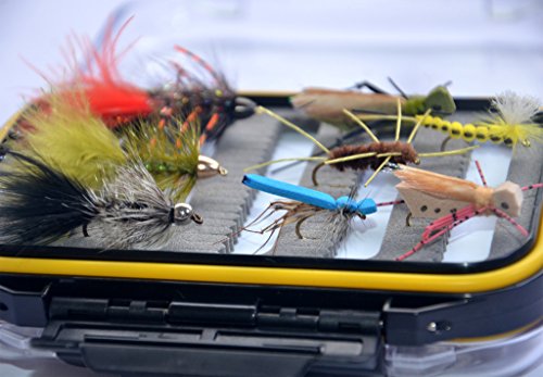 Go-to Dry Fly, Wet Fly, Nymph and Streamer Fly Lure Assotment + Waterproof Fly Box for Trout Fly Fishing Flies by Outdoor Planet