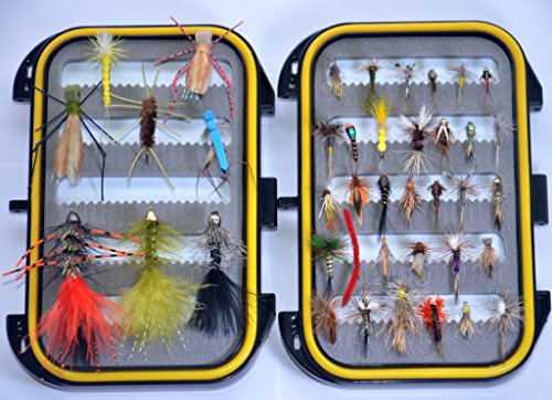 Go-to Dry Fly, Wet Fly, Nymph and Streamer Fly Lure Assotment + Waterproof Fly Box for Trout Fly Fishing Flies by Outdoor Planet