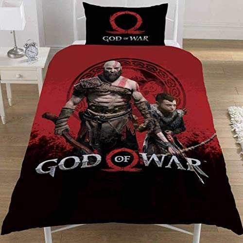 God Of War - Juego de Cama diseño Warriors del Videojuego (Individual) (Negro/Rojo)