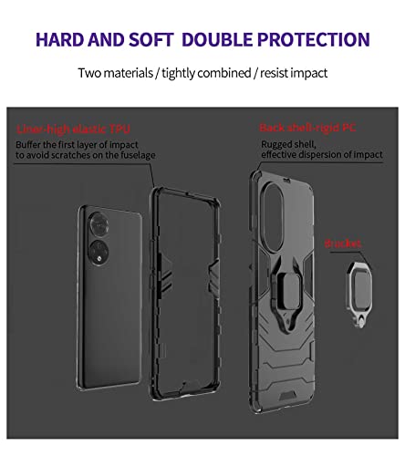 GOKEN Funda para Honor 50 y 2 Cristal Templado, PC + TPU Silicona Tough Armor Protección Carcasa, Robusta Antigolpes Estuche con 360° Magnético Anillo Kickstand, Negro
