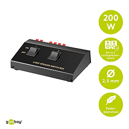 Goobay 60928 - Conmutador para 2 altavoces (200 W), color negro