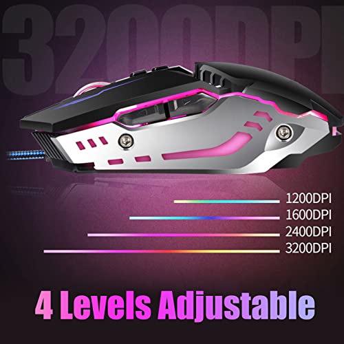 Goshyda Ratón para Juegos con Cable, 800/1200/1600/2400 dpi Ajuste de 4 Niveles 7 Botones Interfaz USB Galvanoplastia Proceso Hueco Motor óptico Ratón para Jugadores de PC