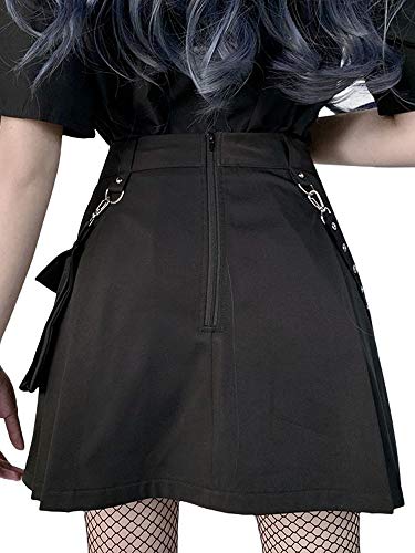 Gothic Punk Mini Skirts,Women Mini Pleated Skirt Black Y2K Goth Skirt High Waist Aesthetic A-Line Flared Kawaii Harajuku (Black 2, Small)