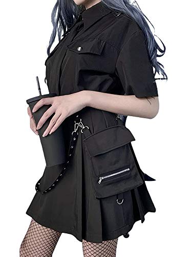 Gothic Punk Mini Skirts,Women Mini Pleated Skirt Black Y2K Goth Skirt High Waist Aesthetic A-Line Flared Kawaii Harajuku (Black 2, Small)