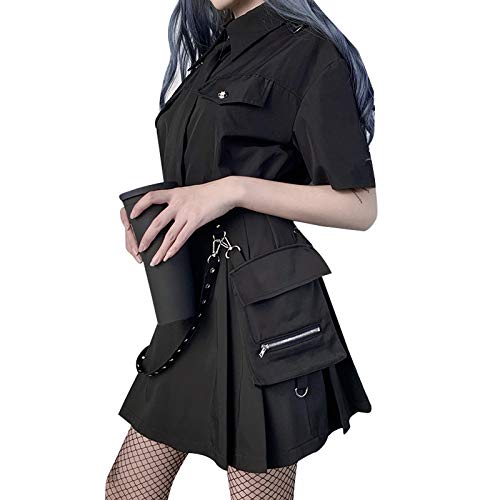 Gothic Punk Mini Skirts,Women Mini Pleated Skirt Black Y2K Goth Skirt High Waist Aesthetic A-Line Flared Kawaii Harajuku (Black 2, Small)