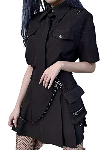 Gothic Punk Mini Skirts,Women Mini Pleated Skirt Black Y2K Goth Skirt High Waist Aesthetic A-Line Flared Kawaii Harajuku (Black 2, Small)