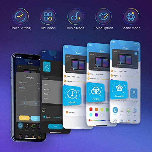 Govee Tiras LED Alexa 5m, Luces LED Habitacion WiFi Inteligente RGB Funciona con Alexa, Google Assistant y App, 64 Modo de Escena y Música para TV, Techo y Juego Electrónico