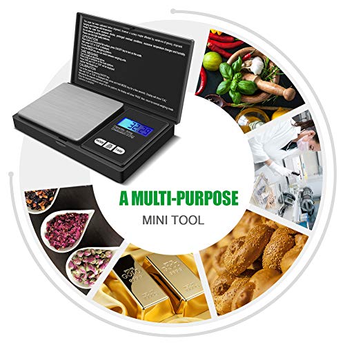 GPISEN Báscula Digitales de Precisión,Balanzas de Portátiles, Báscula de Joyería,con Pantalla LCD y 7 Unidades,Plataforma de Acero Inoxidable, Función de Tara, para Cocinar, Café-500g x 0.01g