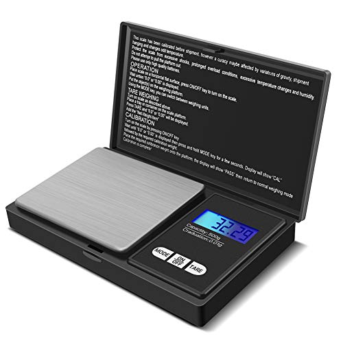 GPISEN Báscula Digitales de Precisión,Balanzas de Portátiles, Báscula de Joyería,con Pantalla LCD y 7 Unidades,Plataforma de Acero Inoxidable, Función de Tara, para Cocinar, Café-500g x 0.01g