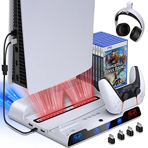 GQGQ Consola PS5 con Estación De Cargador De Doble Mando para Playstation 5 Digital Edition/Ultra HD con Soporte para Auriculares Y Almacenamiento De 10 Discos De Juegos