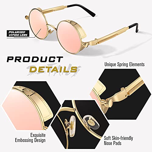 GQUEEN Steampunk redonda Retro Metálico gafas de sol polarizadas para hombres y mujeres con protección UV400 MTS2