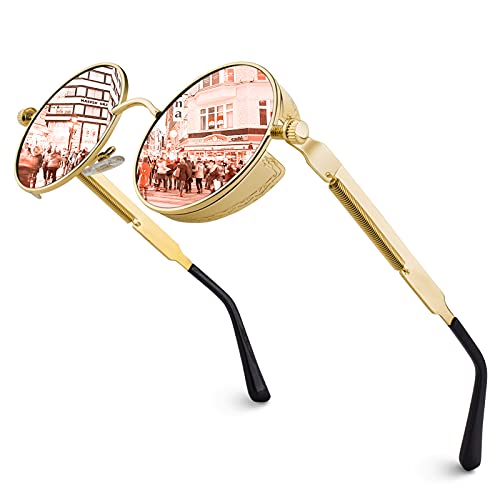 GQUEEN Steampunk redonda Retro Metálico gafas de sol polarizadas para hombres y mujeres con protección UV400 MTS2