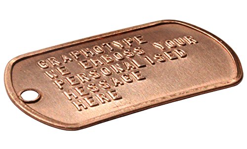 Graphotype™ De perro de cobre etiquetas: juego de perro estilo ejército ID 2 etiquetas de personalizado de tu propio con cadenas de cobre de punta de bola y negro silenciadores, con grabado de tu mensaje