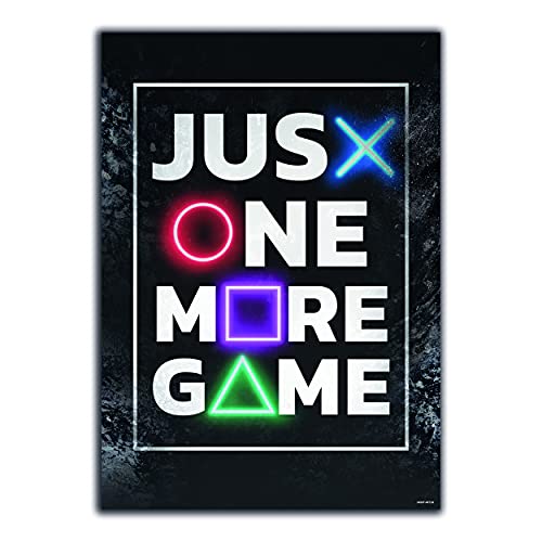 GREAT ART® Gaming Póster Negro Rojo - Just One More Game - Botones Motivación Juventud Adolescente Gamer Decoración hogar Pared de fotos (Din A2 42 x 59,4 cm)