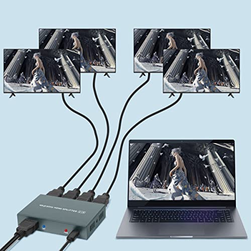 GREATHTEK Divisor HDMI 4K @ 30Hz, 1 entrada, 4 salidas, distribuidor 1080P para PC PS3, Blu-ray, DVD, Fire TV, etc. (HDMI Splitter 1.4)