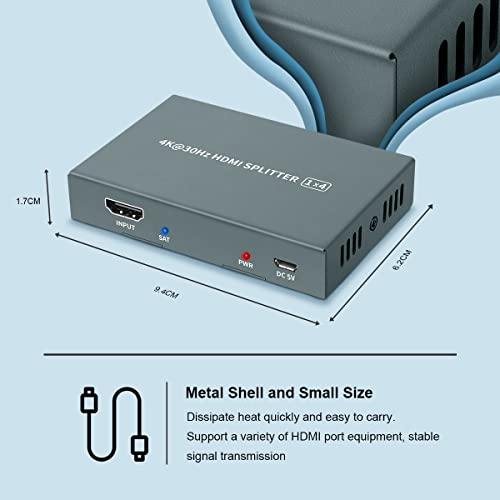 GREATHTEK Divisor HDMI 4K @ 30Hz, 1 entrada, 4 salidas, distribuidor 1080P para PC PS3, Blu-ray, DVD, Fire TV, etc. (HDMI Splitter 1.4)