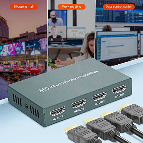 GREATHTEK Divisor HDMI 4K @ 30Hz, 1 entrada, 4 salidas, distribuidor 1080P para PC PS3, Blu-ray, DVD, Fire TV, etc. (HDMI Splitter 1.4)