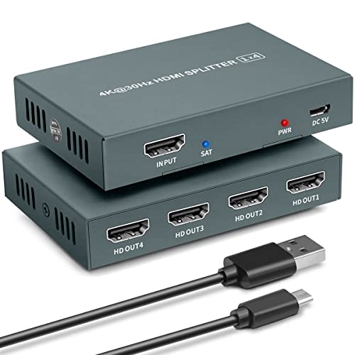 GREATHTEK Divisor HDMI 4K @ 30Hz, 1 entrada, 4 salidas, distribuidor 1080P para PC PS3, Blu-ray, DVD, Fire TV, etc. (HDMI Splitter 1.4)
