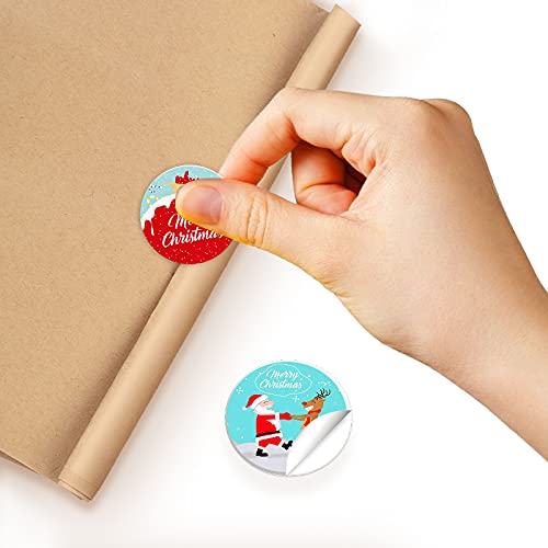 Greyoe Pegatinas Navideñas, Pegatina Navidad Etiqueta, 500 pegatinas navideñas redondas 4 tipos de pegatinas navideñas con Santa Claus/bolas navideñas para envolver regalos y hacer tarjetas (A)