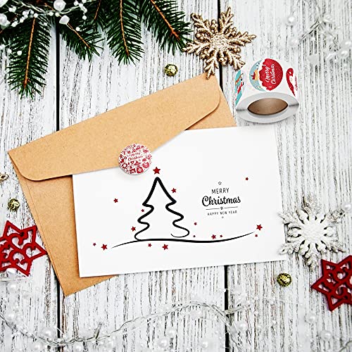 Greyoe Pegatinas Navideñas, Pegatina Navidad Etiqueta, 500 pegatinas navideñas redondas 4 tipos de pegatinas navideñas con Santa Claus/bolas navideñas para envolver regalos y hacer tarjetas (A)