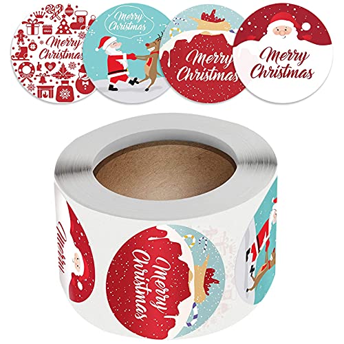 Greyoe Pegatinas Navideñas, Pegatina Navidad Etiqueta, 500 pegatinas navideñas redondas 4 tipos de pegatinas navideñas con Santa Claus/bolas navideñas para envolver regalos y hacer tarjetas (A)