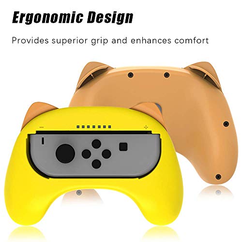Grip Kit para Switch Controller Joy-Con Racing Switch Volante, compatible con Joy Con – Paquete de 4 empuñaduras de juego para niños familiares (marrón y amarillo)