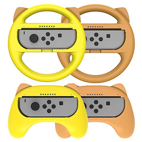 Grip Kit para Switch Controller Joy-Con Racing Switch Volante, compatible con Joy Con – Paquete de 4 empuñaduras de juego para niños familiares (marrón y amarillo)