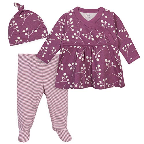 Grow by Gerber Baby Girls Organic - Juego de camisa, pantalón con patas y gorra - rosa - 6-9 meses