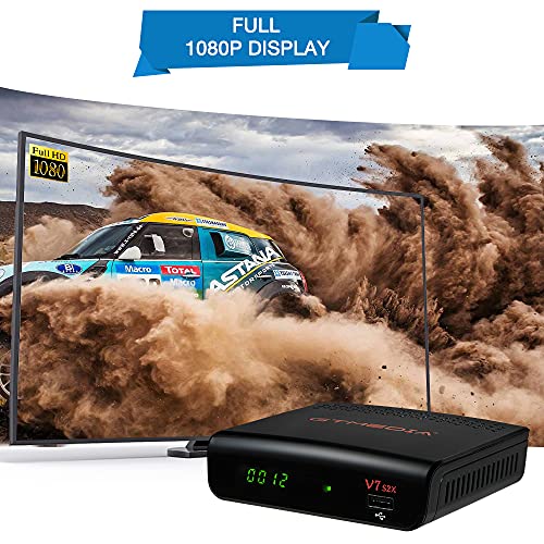 GT Media V7 S2X Receptor de TV por Satélite Decodificador DVB-S / S2 / S2X AVS +VCM/ACM/Multi-Stream / T2MI, Full HD 1080P Soporte Biss Auto Roll Youtube CC CAM/ con Antena WiFi (V7S HD Mejorada)