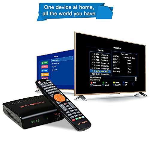 GT Media V7 S2X Receptor de TV por Satélite Decodificador DVB-S / S2 / S2X AVS +VCM/ACM/Multi-Stream / T2MI, Full HD 1080P Soporte Biss Auto Roll Youtube CC CAM/ con Antena WiFi (V7S HD Mejorada)