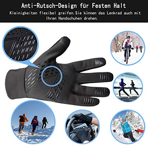 Guantes para pantalla táctil, guantes de invierno antideslizantes, guantes para deportes al aire libre, guantes para ciclismo, guantes resistentes al viento, guantes cálidos con forro polar (negro)