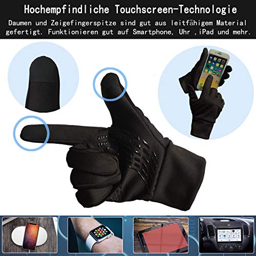 Guantes para pantalla táctil, guantes de invierno antideslizantes, guantes para deportes al aire libre, guantes para ciclismo, guantes resistentes al viento, guantes cálidos con forro polar (negro)