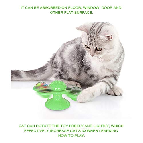 Guigui - Juguete interactivo para gato con ventosa portátil, cepillo de polvo de silicona, suave, lavable, para gatos, masajes, arañazos, pelo de gato, cepillo para gatos, verde