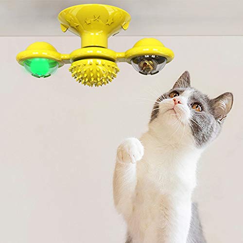 Guigui - Juguete interactivo para gato con ventosa portátil, cepillo de polvo de silicona, suave, lavable, para gatos, masajes, arañazos, pelo de gato, cepillo para gatos, amarillo