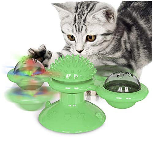 Guigui - Juguete interactivo para gato con ventosa portátil, cepillo de polvo de silicona, suave, lavable, para gatos, masajes, arañazos, pelo de gato, cepillo para gatos, verde